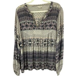 Lucky Brand Light Pink & Purple Long Sleeve Relaxed Blouse Size Large